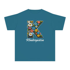 Flower K Kindergarten Youth Tee | Cute Kids Shirt, School Apparel, Gift for Students, Back to School, Floral Design