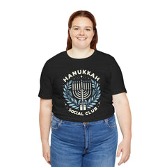 Hanukkah Social Club with Menorah - Unisex Jersey Short Sleeve Tee