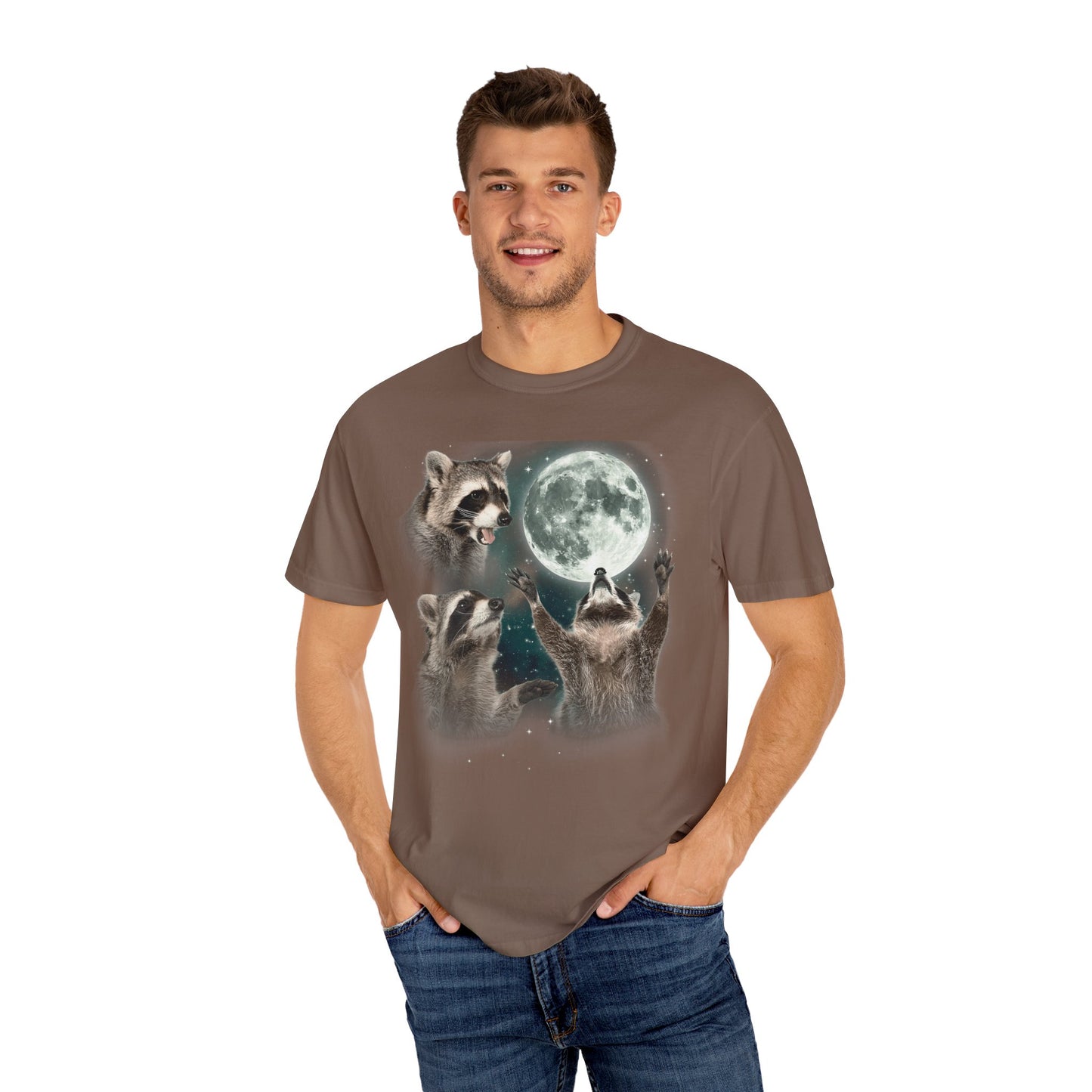 Three Raccoons and the Moon Vintage Style Graphic Tee