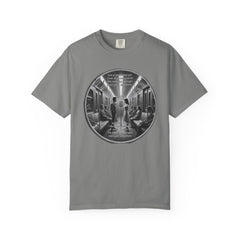 Don;t Stop Believing Subway Reflection T-Shirt — Vintage Black & White Urban Photo Tee