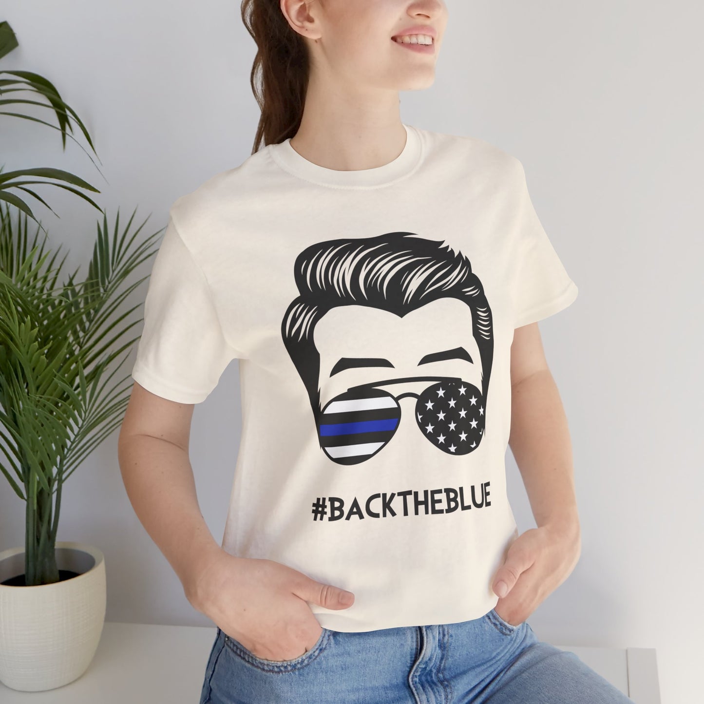 BACK THE BLUE Dad with Glasses, Graphic Unisex Short Sleeve Tee