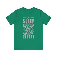 Hair Enthusiast Tee, Eat Sleep Hair Repeat Shirt, Funny Barber Gift, Unisex Jersey Tee, Casual Everyday Apparel, Salon Worker Top