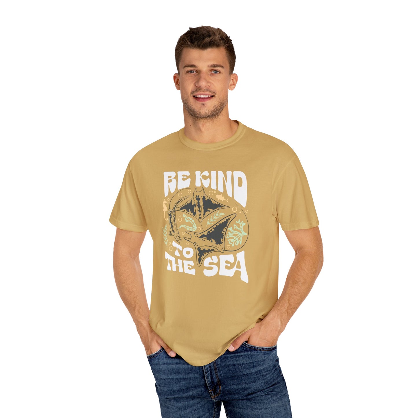 Sting Rays, Be Kind To The Sea -  Graphic Unisex Garment-Dyed T-shirt