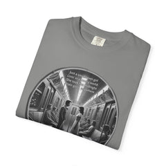 Don;t Stop Believing Subway Reflection T-Shirt — Vintage Black & White Urban Photo Tee