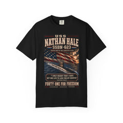 USS Nathan Hale SSBN-623 Submarine T-Shirt — "Forty One For Freedom" Patriotic Crew Tee