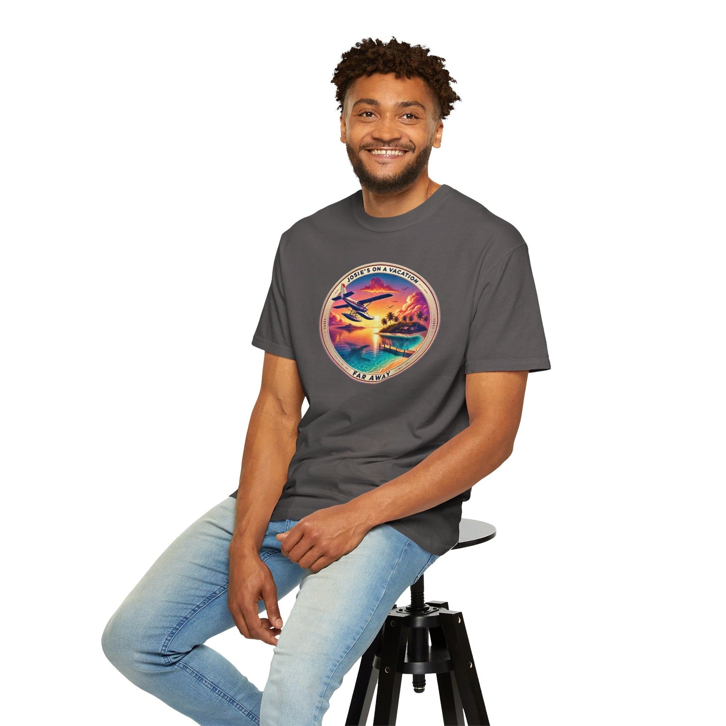 Josies On A Vacation Far Away Graphic Unisex Garment-Dyed T-shirt