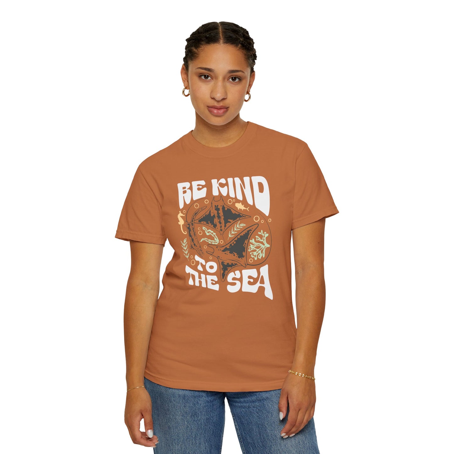 Sting Rays, Be Kind To The Sea -  Graphic Unisex Garment-Dyed T-shirt