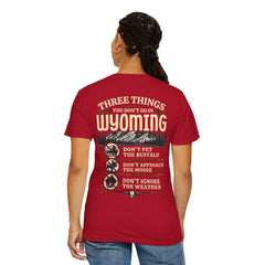 Wyoming Funny Roadtrip T-Shirt — "Three Things You Don’t Do in Wyoming" Adventure Tee