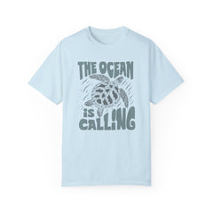 Sea Turtle, The Ocean Is Calling -  Graphic Unisex Garment-Dyed T-shirt