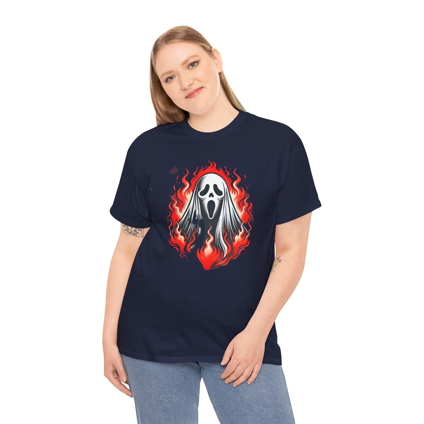 Fiery Fire Ghost - Graphic Unisex Heavy Cotton Tee