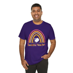 Thankful Teacher T‑Shirt – Retro Rainbow Turkey Teacher Appreciation Tee