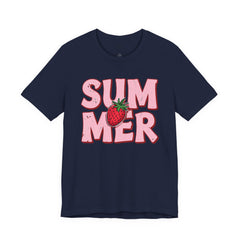 Summer Strawberry T-Shirt — Cute Pink Graphic Tee with Strawberry "SUMMER" Design