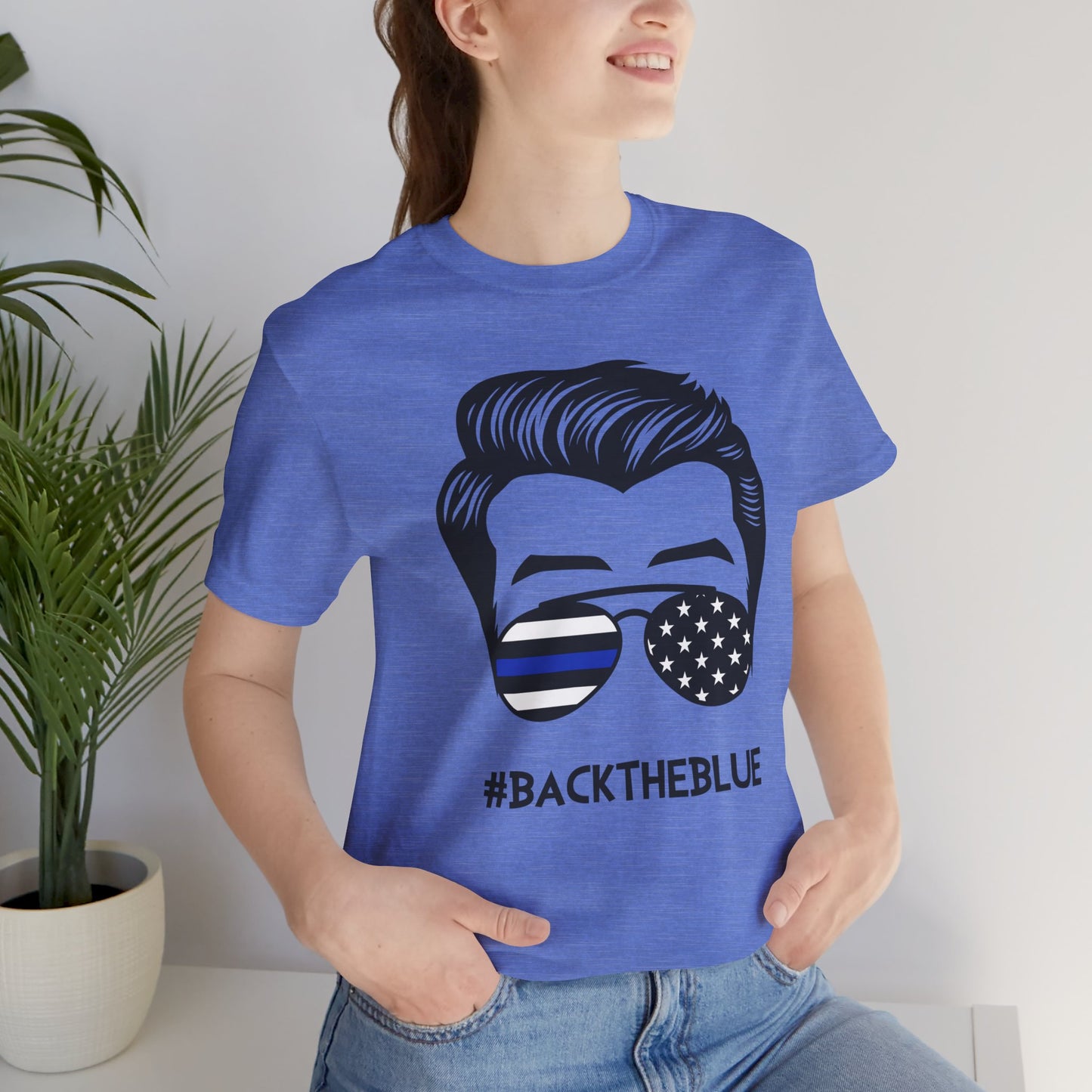 BACK THE BLUE Dad with Glasses, Graphic Unisex Short Sleeve Tee