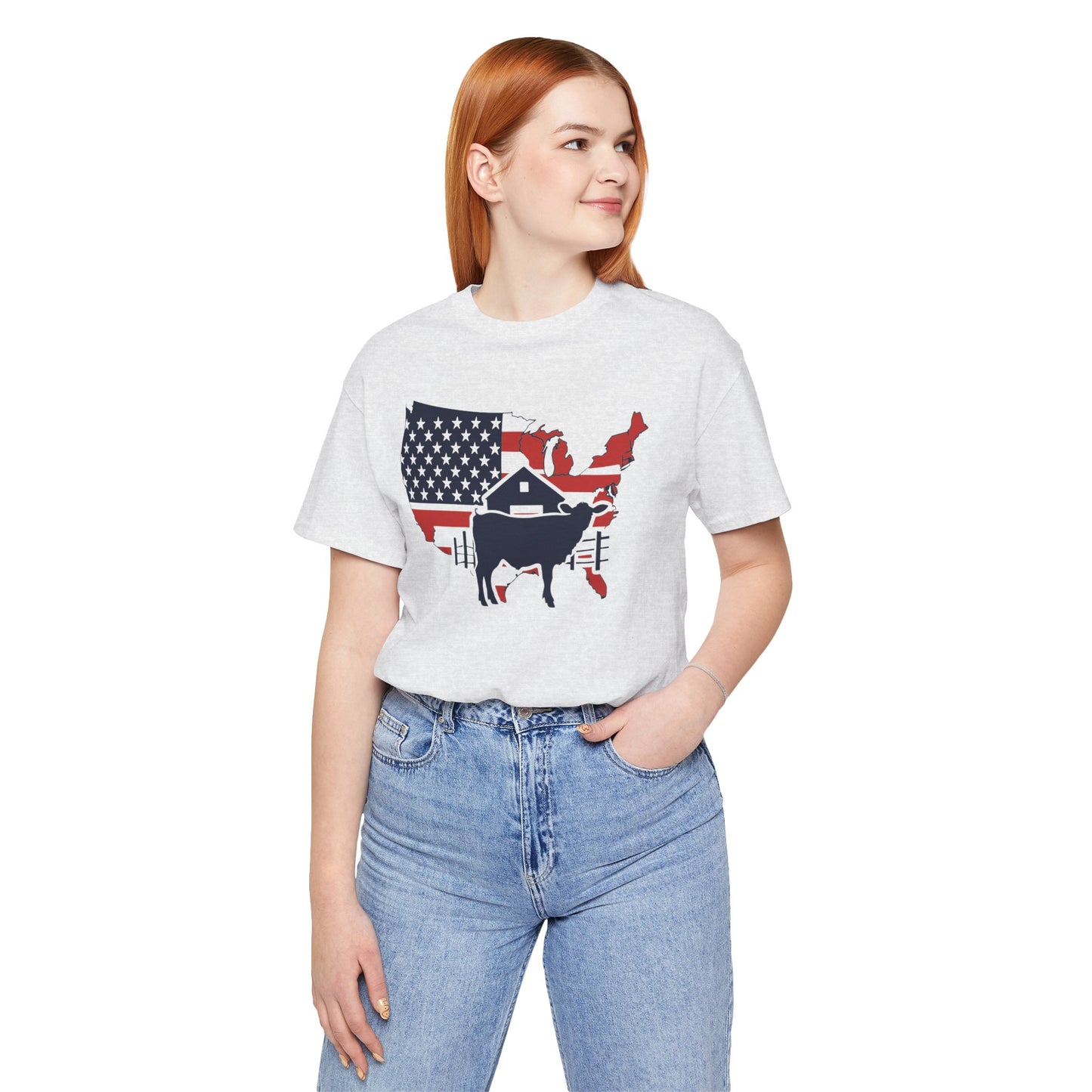 Red White and Blue Farmer Graphic, Unisex Jersey Short Sleeve Tee