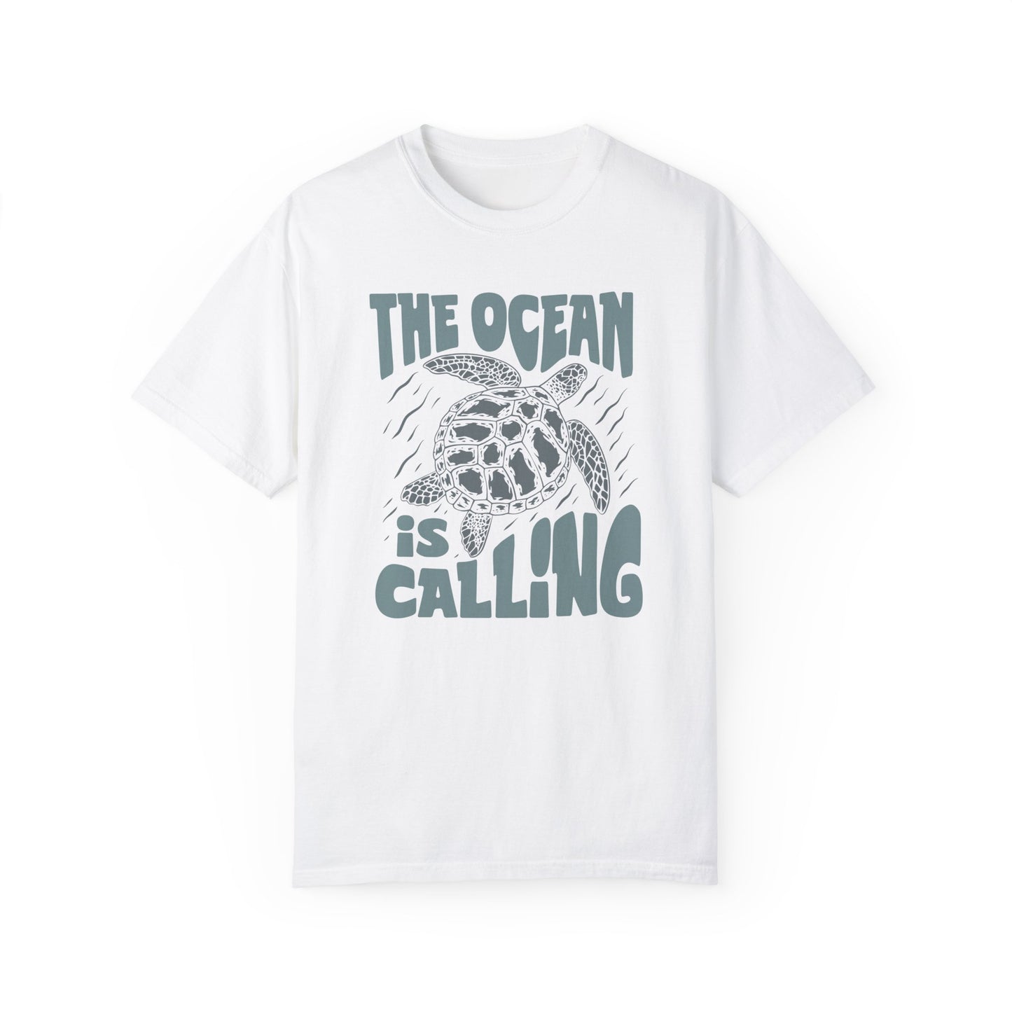 Sea Turtle, The Ocean Is Calling -  Graphic Unisex Garment-Dyed T-shirt