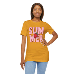 Summer Strawberry T-Shirt — Cute Pink Graphic Tee with Strawberry "SUMMER" Design