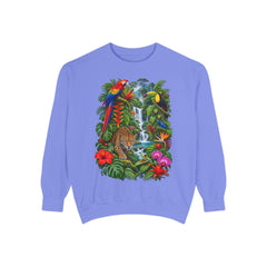 Tropical Jungle Waterfall With Leopard and Parrot Sweatshirt