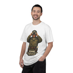 Graphic T-Shirt — Vintage WWII General George Patton Binoculars Design with "Rommel You Magnificent Bastard" Text