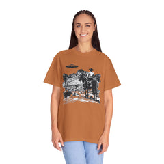 UFO Meets Cowboy Vintage Graphic T-Shirt — Retro Western Alien Tee