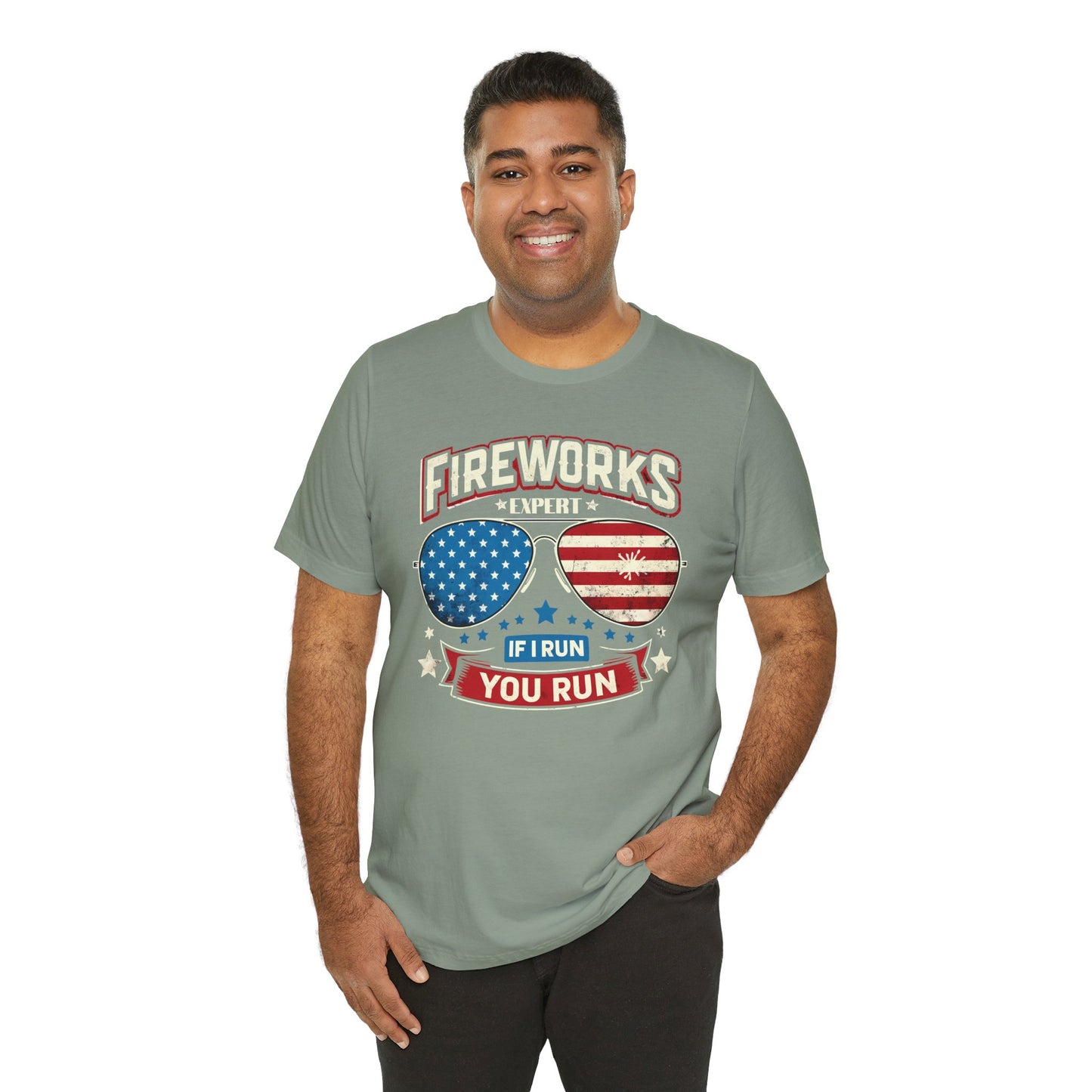 Fireworks Expert, If I Run You Run, Sunglasses  Graphic, Unisex Jersey Short Sleeve Tee