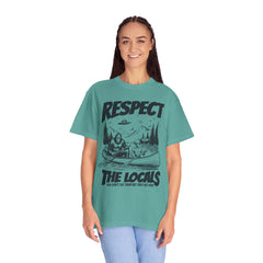 Bigfoot and Alien Outdoor Canoe Adventure - Respect The Locals T-Shirt