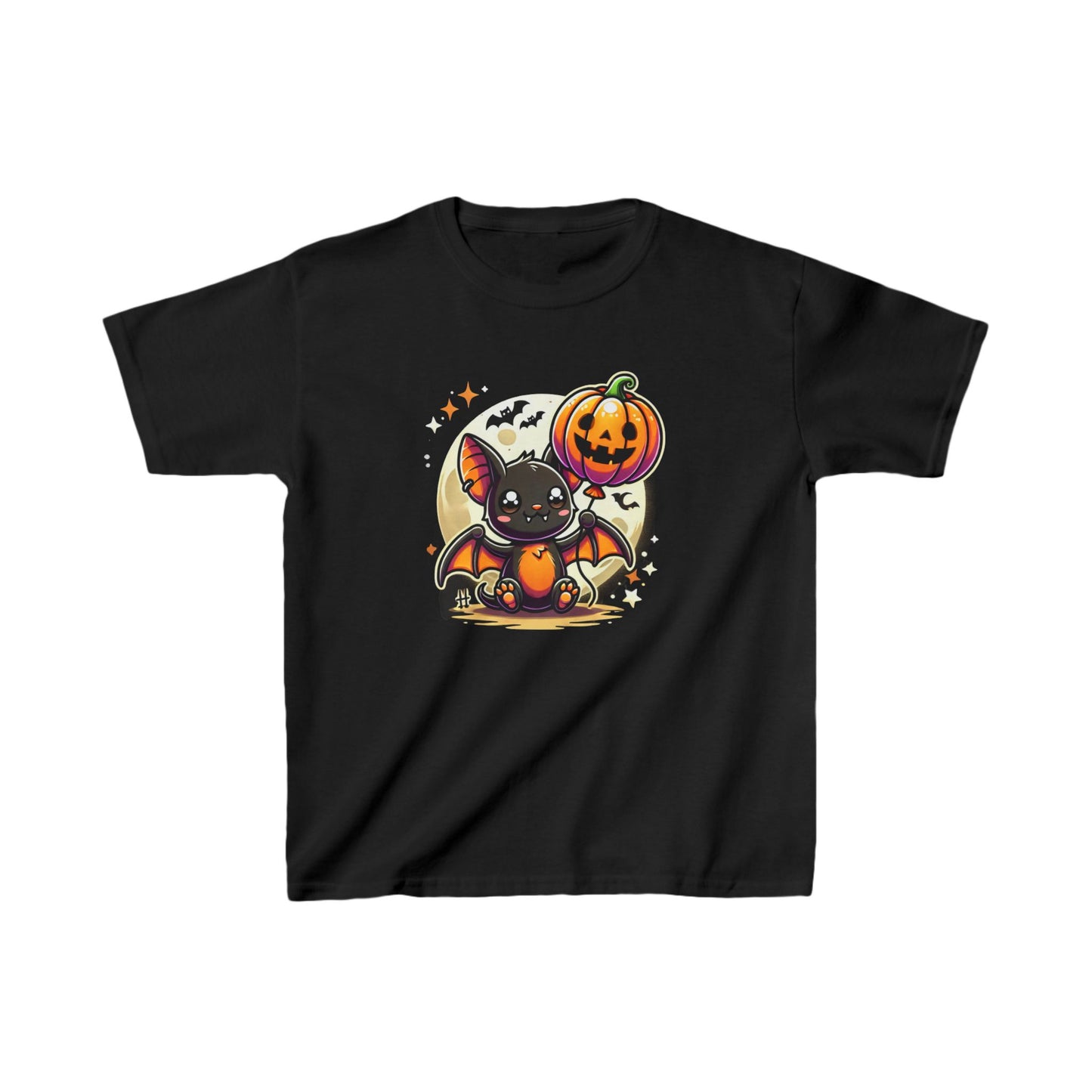 Cute Bat With a Pumpkin Balloon - Kids Heavy Cotton™ Tee