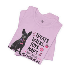 Personalized Your Dog and its name Mother's Day T-Shirt — 'Treats. Walks. Toys. Naps.