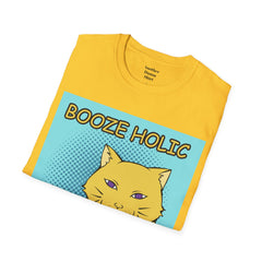 Booze Holic Cat with Bottle Unisex Softstyle T-Shirt  Pop Art Feline