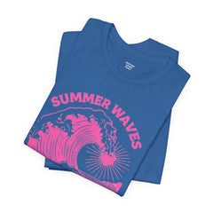 Summer Waves & Sunshine Tee — Retro Pink Surf Graphic T-Shirt