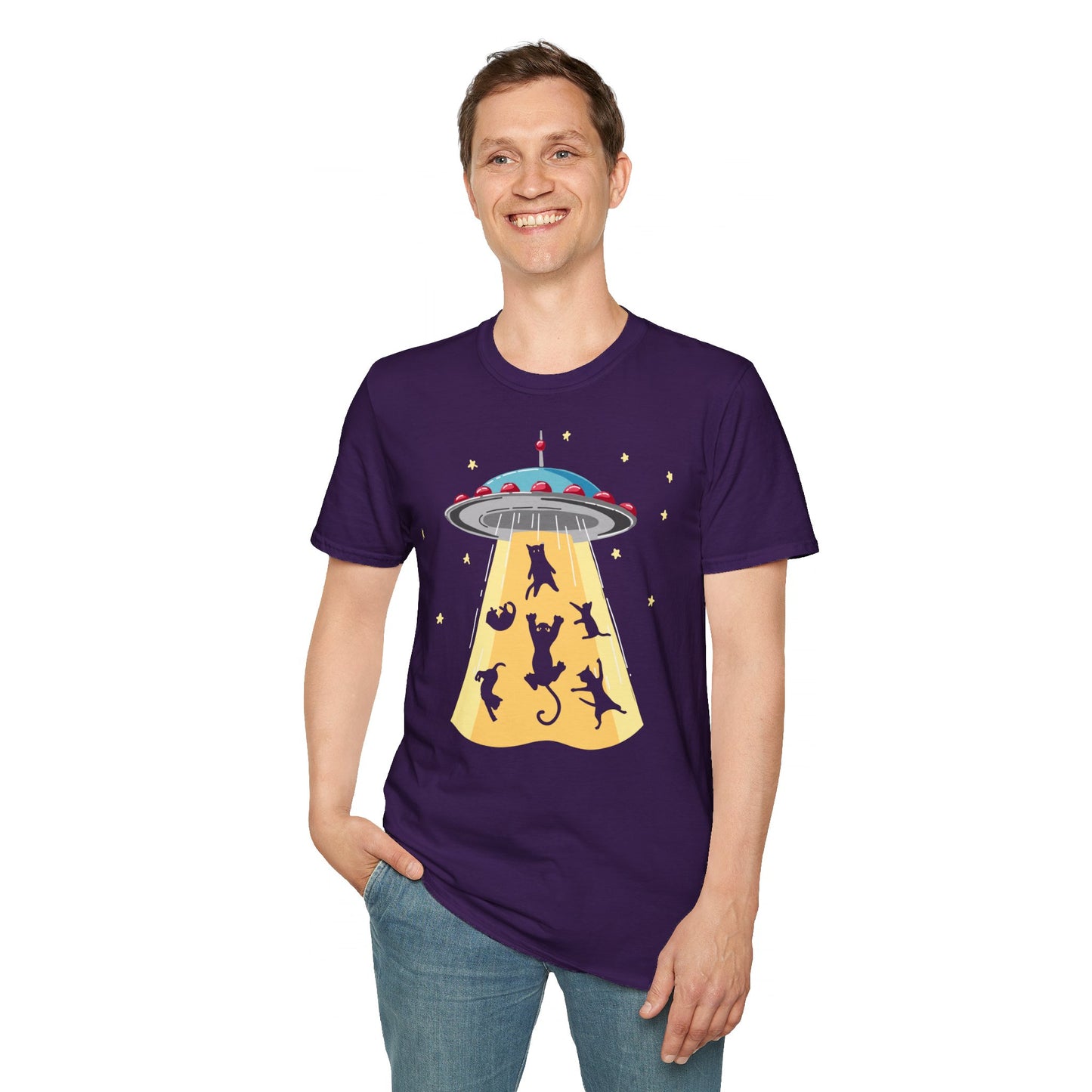 CAT ABDUCTION Is Real, Unisex Softstyle Graphic T-Shirt