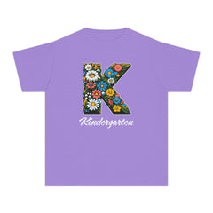 Flower K Kindergarten Youth Tee | Cute Kids Shirt, School Apparel, Gift for Students, Back to School, Floral Design