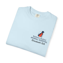 Elizabeth Gill Front Logo Back Graphic Baldwin Harbor Animal Hospital "Who Let the Cats Out?" T Shirt