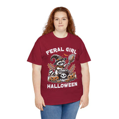 Feral Girl Halloween Raccoon! Graphic Unisex Heavy Cotton Tee