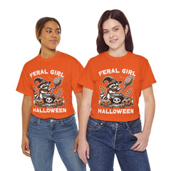 Feral Girl Halloween Raccoon! Graphic Unisex Heavy Cotton Tee