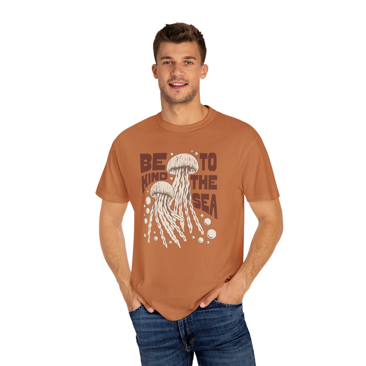 Jelly Fish, Be Kind To The Sea -  Graphic Unisex Garment-Dyed T-shirt