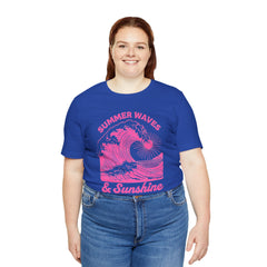 Summer Waves & Sunshine Tee — Retro Pink Surf Graphic T-Shirt
