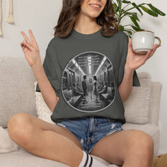 Don;t Stop Believing Subway Reflection T-Shirt — Vintage Black & White Urban Photo Tee
