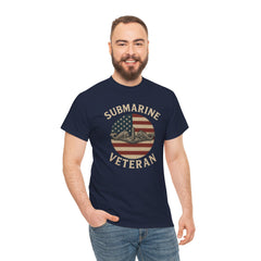 Submarine Veteran American Flag Tee | Unisex Heavy Cotton T-Shirt, Military Apparel, Veteran Gift, Patriotic Top, Casual Wear