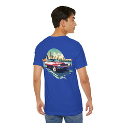 Vintage Car Graphic Tee - Sunset Cityscape Design
