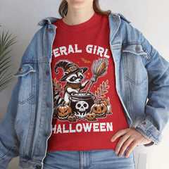Feral Girl Halloween Raccoon! Graphic Unisex Heavy Cotton Tee