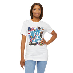 WTF Is A Kilometer? Patriotic Graphic Tee - Funny USA Eagle Burger Design