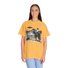 UFO Meets Cowboy Vintage Graphic T-Shirt — Retro Western Alien Tee