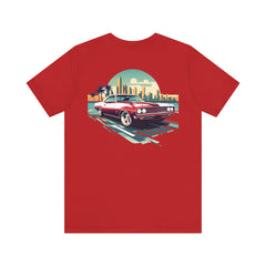 Vintage Car Graphic Tee - Sunset Cityscape Design