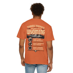 Wyoming Funny Roadtrip T-Shirt — "Three Things You Don’t Do in Wyoming" Adventure Tee