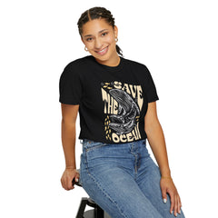 Whales, Save The Ocean -  Graphic Unisex Garment-Dyed T-shirt