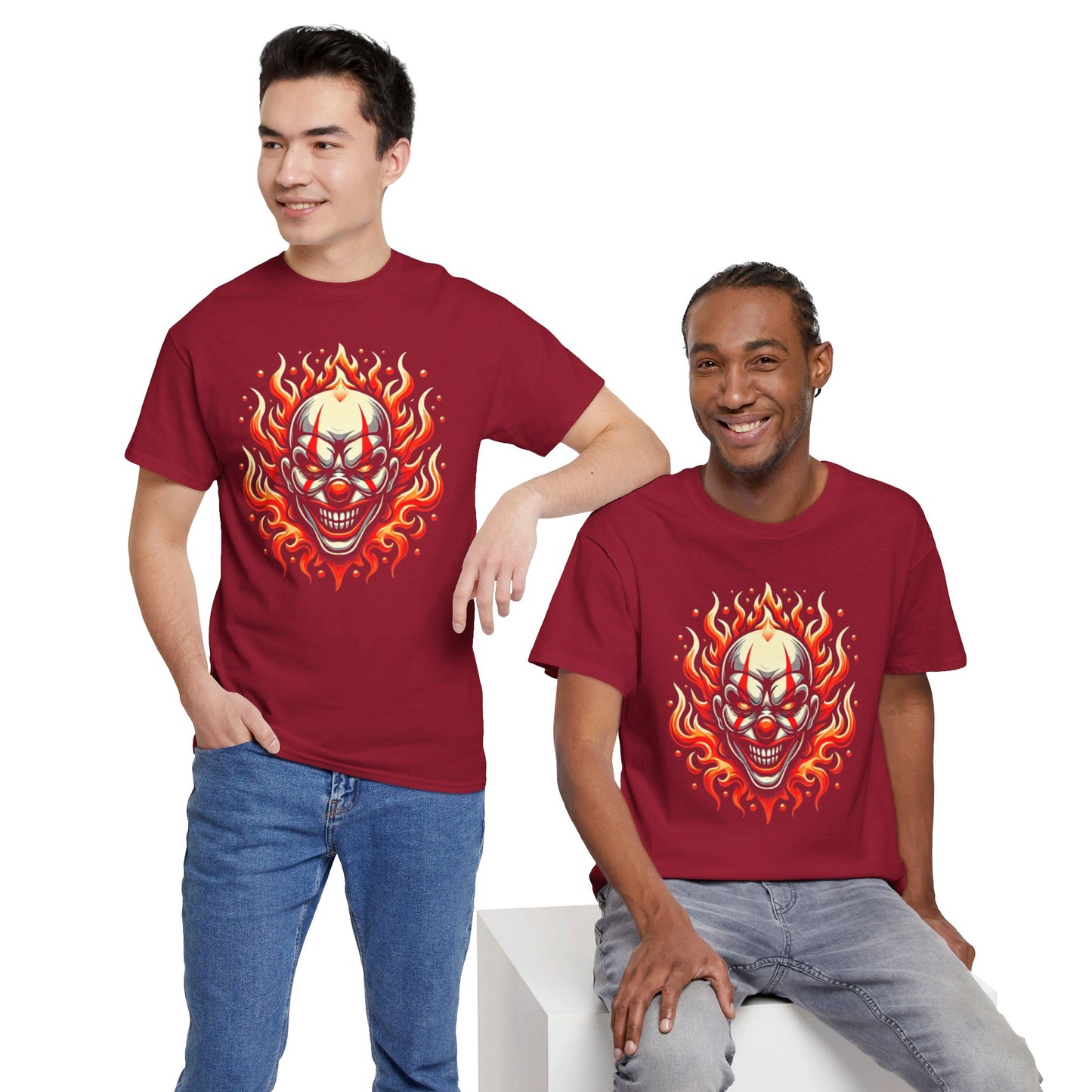 Flaming Fire Clown - Graphic Unisex Heavy Cotton Tee