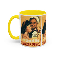 Mug - Vintage He Joined The Submarine Service Unique Tri Panel Image Accent Coffee Mug (11, 15oz)
