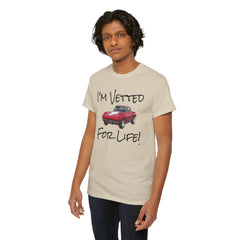 Red Corvette Summer Unisex Tee - I'm Vetted For Life Front and Back Image T Shirt