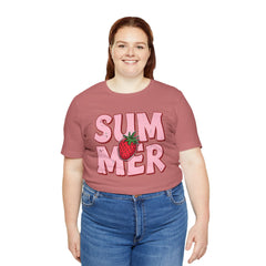 Summer Strawberry T-Shirt — Cute Pink Graphic Tee with Strawberry "SUMMER" Design