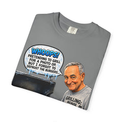 Grill Master Grandpa Funny BBQ T-Shirt — "Whoops! Pretending to Grill for a Photo" Graphic Tee